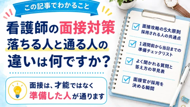 この記事でわかること：面接攻略の5大原則 採用される人の共通点／1週間前から当日までの準備チェックリスト／よく聞かれる質問と答え方の早見表／面接官が採用を決める瞬間
